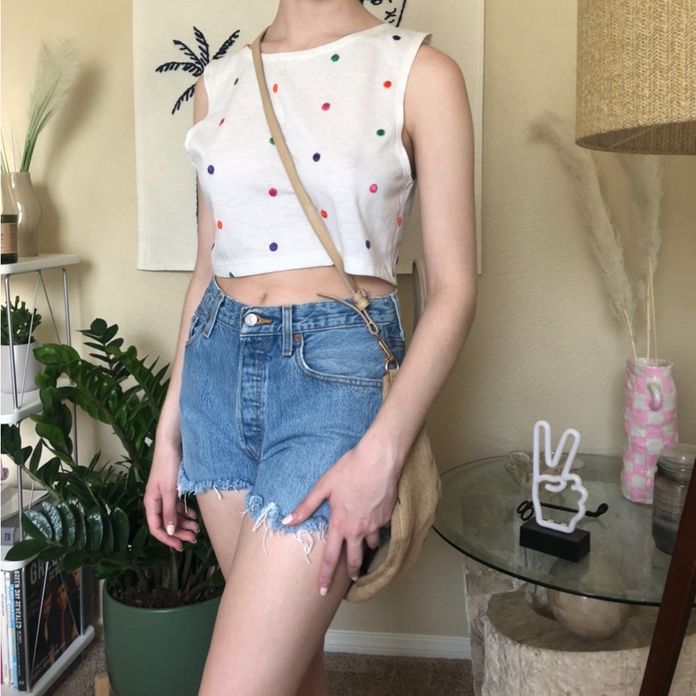 Vintage Polka Dot Sleeveless Crop Top